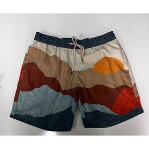 Faherty Brand Swim Trunks Mens XL Sunset Mountain Print Board Shorts 8"